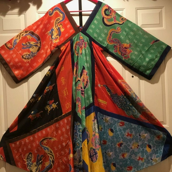 LA VETTA Vintage Scarf Kimono Caftan Dress RARE Sm - Picture 2 of 8